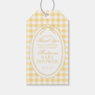 Yellow Gingham Coquette Bow Baby Shower Favours Gift Tags