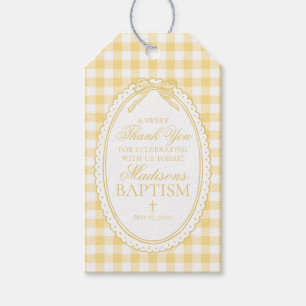 Yellow Gingham Coquette Bow Baptism Favours Gift Tags