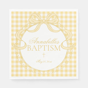 Yellow Gingham Coquette Bow Baptism Table Decor Napkin