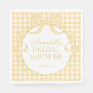 Yellow Gingham Coquette Bow Bridal Shower Dessert Napkin