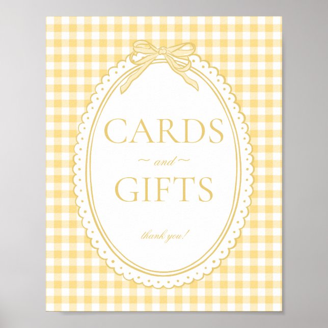 Yellow Gingham Coquette Bow Card & Gifts Sign (Front)