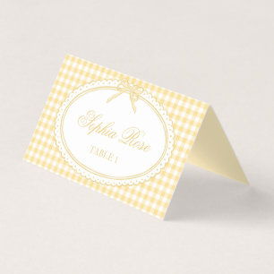 Yellow Gingham Coquette Bow Place Card Table Decor