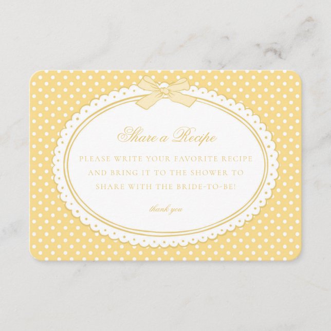 Yellow Gingham Coquette Bow Share a Recipe Enclosure Card (Front)