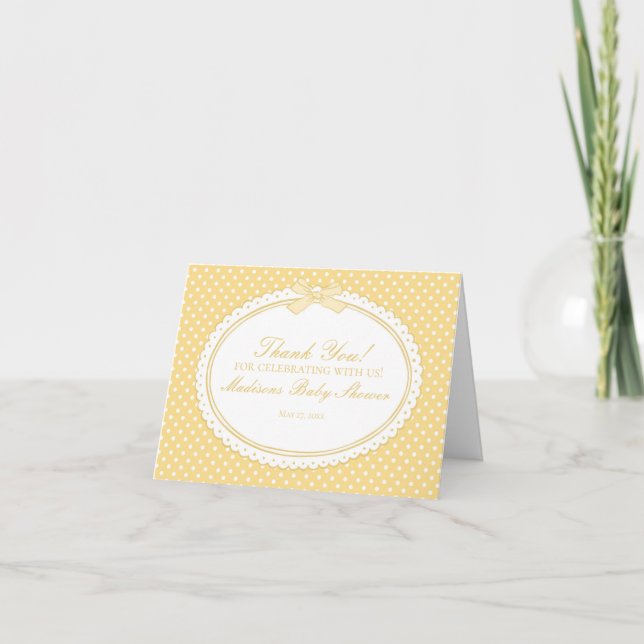Yellow Gingham Coquette Bow Thank You Card  (Front)