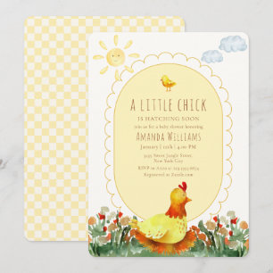 Yellow Gingham Country Floral Chicken Baby Shower Invitation