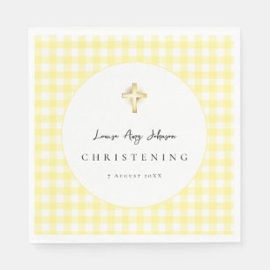 Yellow Gingham Cross Christening Paper Napkins