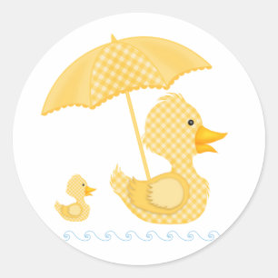 Yellow Gingham Duck, Baby Shower Classic Round Sticker