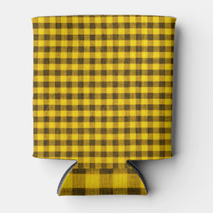 Yellow Gingham Fabric Texture Can Cooler