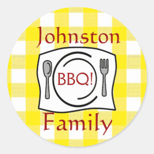 Yellow Gingham Family Reunion BBQ Classic Round Sticker