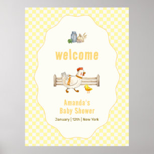 Yellow Gingham Farm Chick Baby Shower Welcome Poster