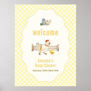 Yellow Gingham Farm Chick Baby Shower Welcome  Poster