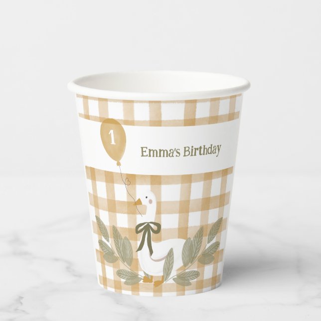 Yellow Gingham Farm Silly Goose Balloon  Paper Cups (Front)