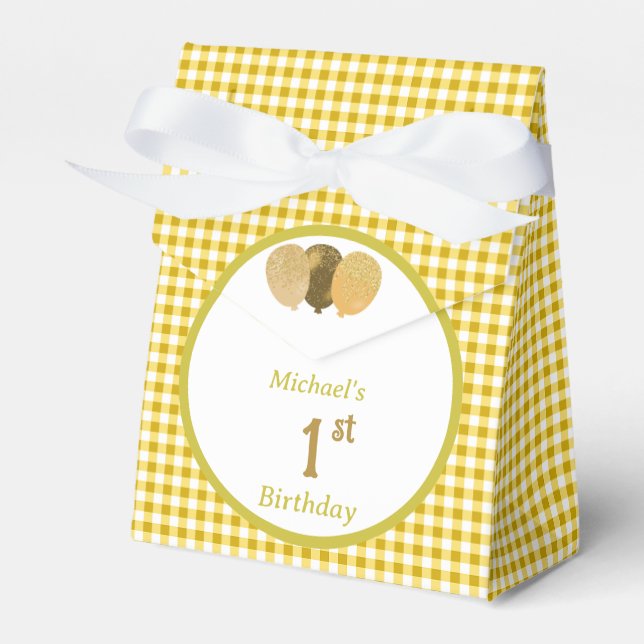 Yellow Gingham Glitter Balloons Custom 3 Photos  Favour Box (Front Side)
