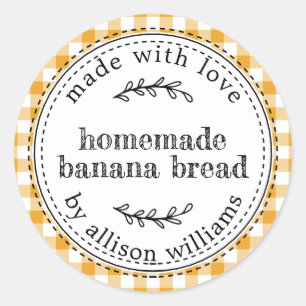 Yellow Gingham Homemade Banana Bread Label