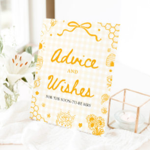 Yellow Gingham Honey Bee Advice and Wishes Sign