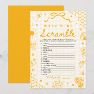 Yellow Gingham Honey Bee Bridal Word Scramble Game Invitation