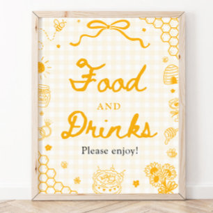 Yellow Gingham Honey Bee Food and Drinks Sign