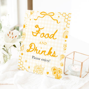 Yellow Gingham Honey Bee Food and Drinks Sign