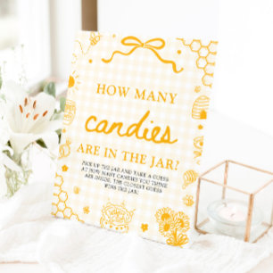 Yellow Gingham Honey Bee Guess How Many Candies Pedestal Sign