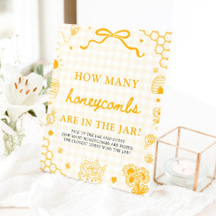 Yellow Gingham Honey Bee Guess How Many Honeycombs Pedestal Sign