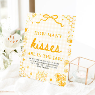 Yellow Gingham Honey Bee Guess How Many Kisses Pedestal Sign