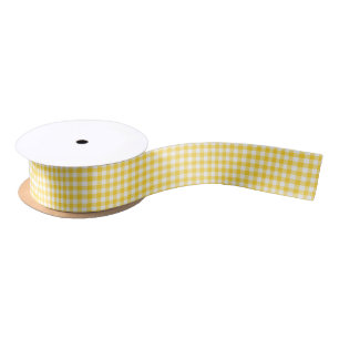 Yellow gingham lemon birthday ribbon  satin ribbon