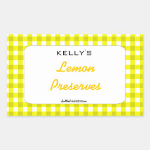 Yellow gingham lemon preserves label