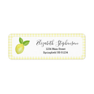 Yellow Gingham Lemon Return Address Label