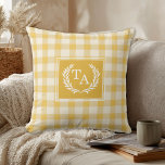 Yellow Gingham Monogram Crest Cushion<br><div class="desc">Yellow Gingham Monogram Crest Throw Pillow.</div>