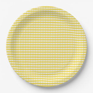 Yellow Gingham Pattern Paper Plate