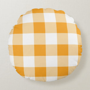 Yellow Gingham Pattern Round Cushion
