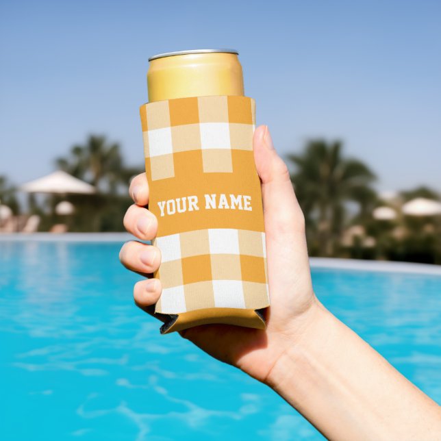 Yellow Gingham Pattern Seltzer Can Cooler (In Situ Pool)
