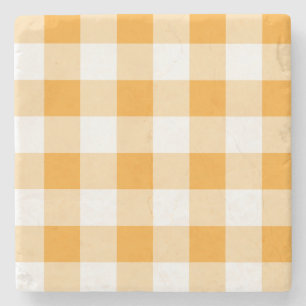 Yellow Gingham Pattern Stone Coaster
