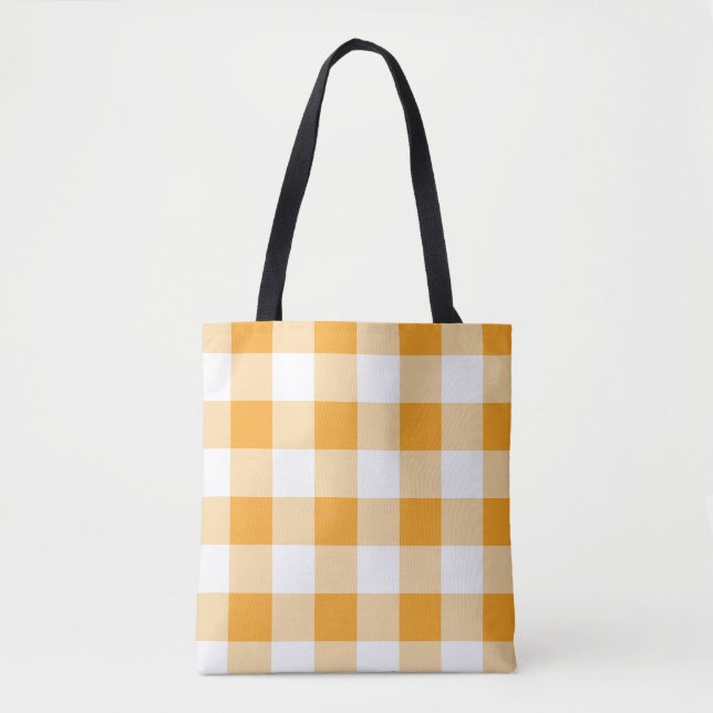 Yellow Gingham Pattern Tote Bag (Front)
