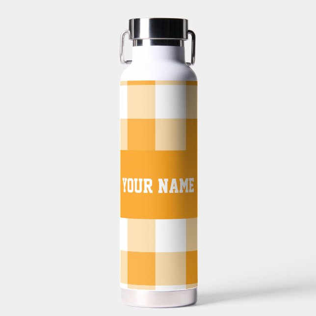 Yellow Gingham Pattern Water Bottle (Front)