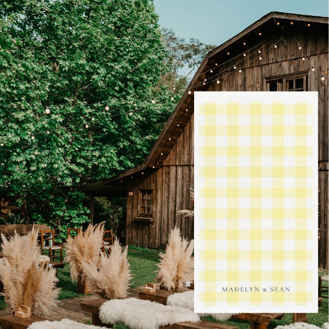 Yellow Gingham Personalised Names Wedding Napkin (Creator Uploaded)