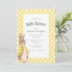 Yellow Gingham Peter Rabbit Baby Shower Invitation