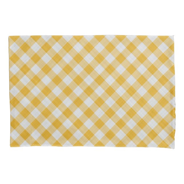 Yellow Gingham Plaid Checkered Pattern Pillowcase (Front)
