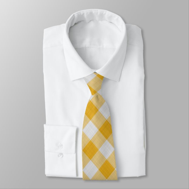 Yellow Gingham Plaid Chequered Pattern Tie (Tied)