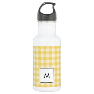 Yellow Gingham Plaid Monogram Water Bottle