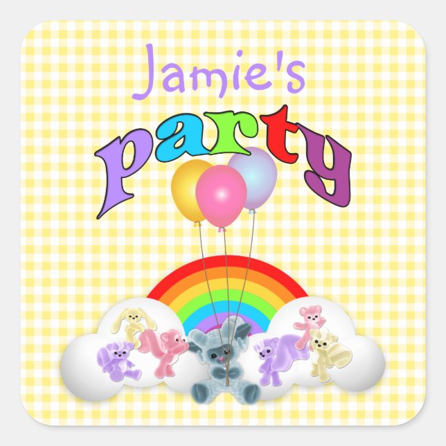 Yellow Gingham Plushie Party  Sticker (Front)