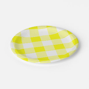 Yellow Gingham Retro Spectacular Old School Paper Plate