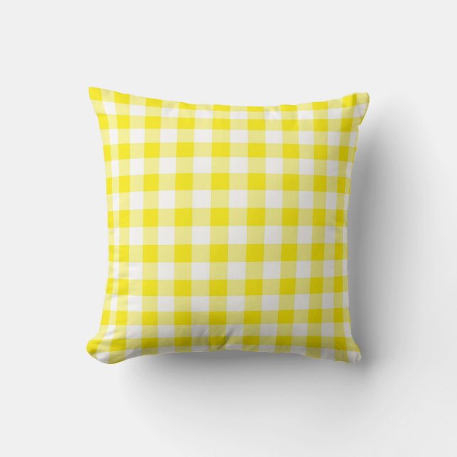 Yellow Gingham Reversible Throw Pillow (Front)
