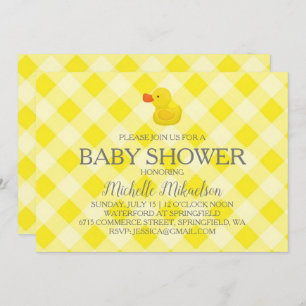 Yellow Gingham Rubber Duckie Baby Shower Invitation
