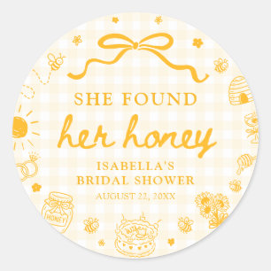 Yellow Gingham She Found Her Honey Bridal Shower Classic Round Sticker