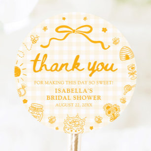 Yellow Gingham She Found Her Honey Bridal Shower Classic Round Sticker