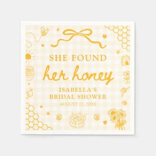 Yellow Gingham She Found Her Honey Bridal Shower Napkin