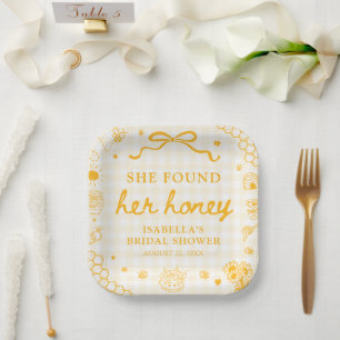 Yellow Gingham She Found Her Honey Bridal Shower Paper Plate
