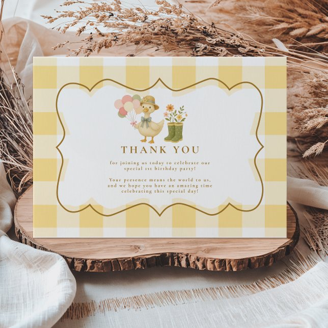  Yellow Gingham Silly Goose 1st Birthday Thank You Card (Creator Uploaded)