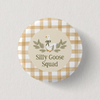 Yellow Gingham Silly Goose Birthday Party  3 Cm Round Badge